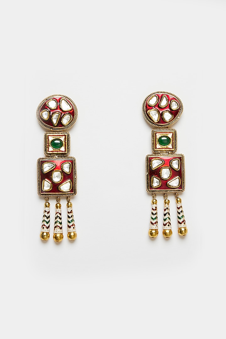 Two Tone Plated Glass Polki Mosaic Earrings by Valliyan By Nitya Arora at Pernia's Pop Up Shop