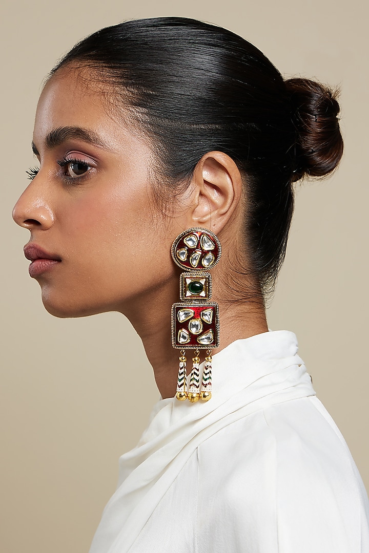 Two Tone Plated Glass Polki Mosaic Earrings by Valliyan By Nitya Arora at Pernia's Pop Up Shop