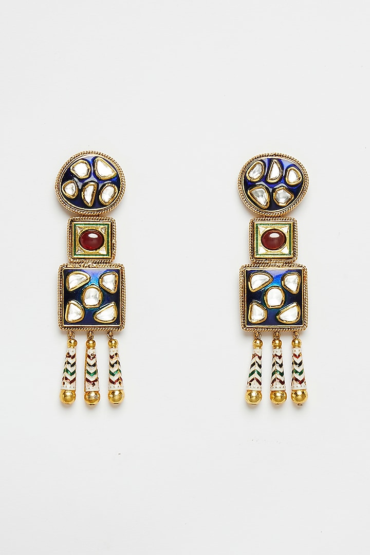 Two Tone Plated Glass Polki Mosaic Earrings by Valliyan By Nitya Arora at Pernia's Pop Up Shop