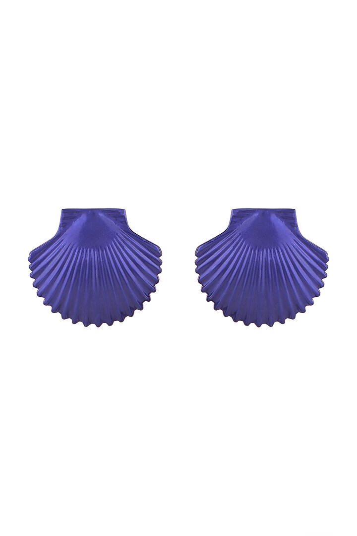 Gold Plated Metallic Blue Shell Stud Earrings by Valliyan by Nitya Arora at Pernia's Pop Up Shop