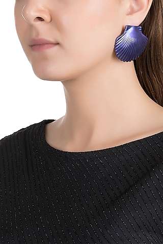 Gold Plated Metallic Blue Shell Stud Earrings by Valliyan by Nitya Arora