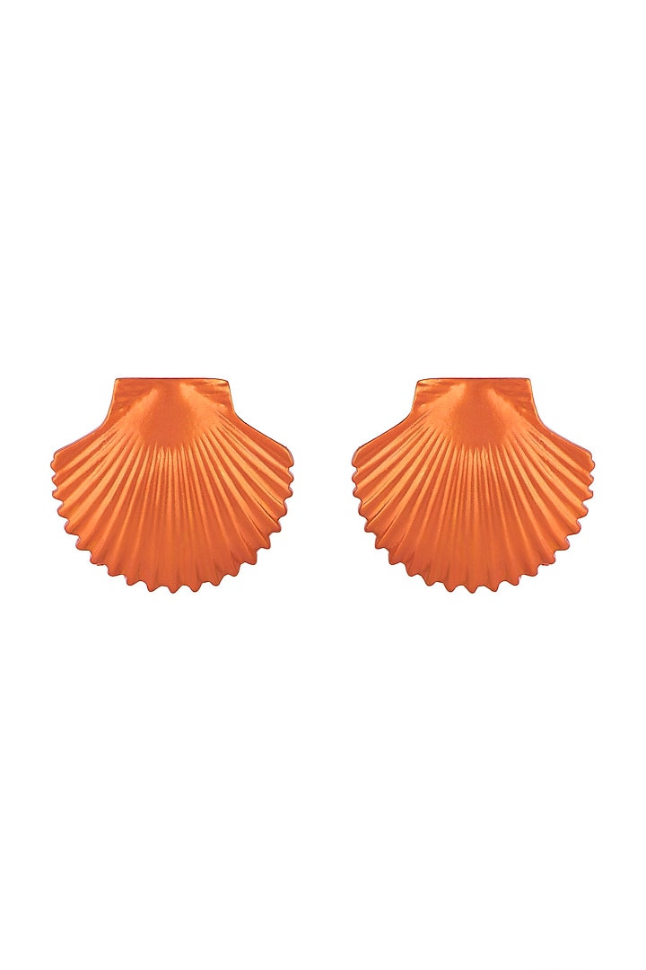 Gold Plated Metallic Orange Shell Stud Earrings by Valliyan by Nitya Arora at Pernia's Pop Up Shop