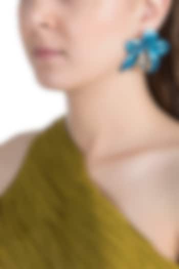 Gold Plated Metallic Turquoise Orchid Stud Earrings by Valliyan by Nitya Arora at Pernia's Pop Up Shop