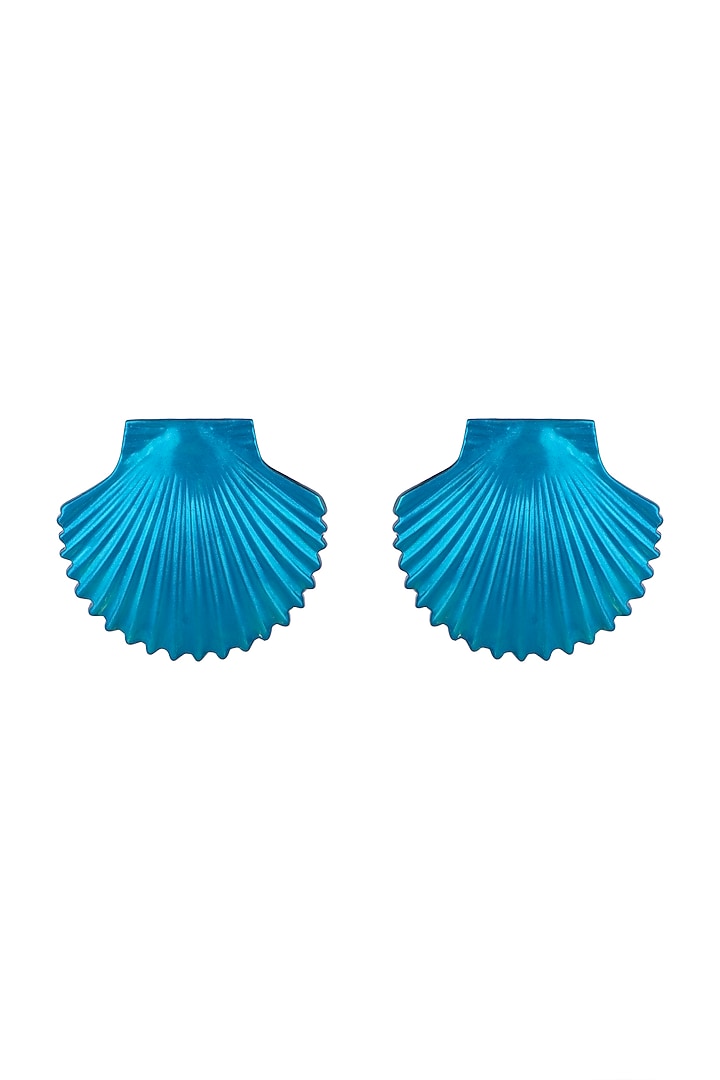Gold Plated Metallic Turquoise Shell Stud Earrings by Valliyan by Nitya Arora at Pernia's Pop Up Shop