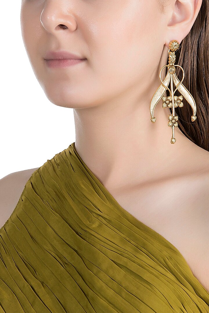 Gold Plated Antique Tribal Lily Earrings by Valliyan by Nitya Arora