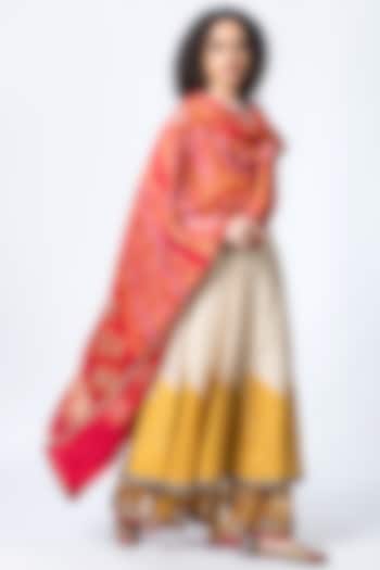 Ivory & Mustard Embroidered Anarkali Set by Verb by Pallavi Singhee