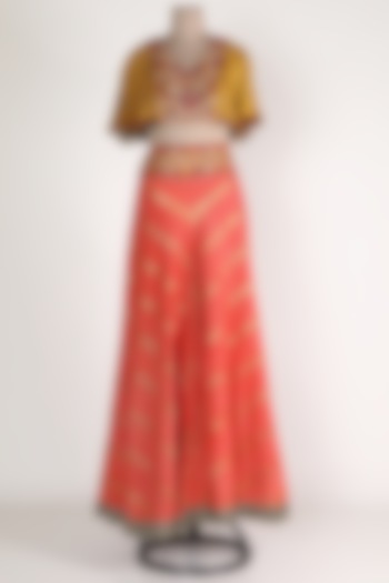 Red & Mustard Embroidered Skirt Set by Verb by Pallavi Singhee