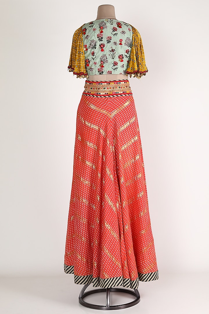 Red & Mustard Embroidered Skirt Set by Verb by Pallavi Singhee at Pernia's Pop Up Shop