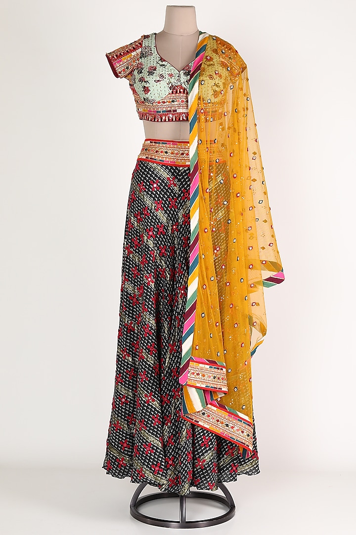 Black & Yellow Embroidered Skirt Set by Verb by Pallavi Singhee