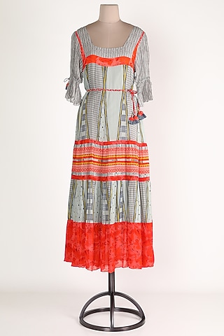 Grey & Orange Striped Dress by Verb by Pallavi Singhee