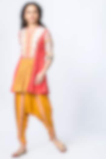 Coral & Mustard Embroidered Tunic Set by Verb by Pallavi Singhee at Pernia's Pop Up Shop