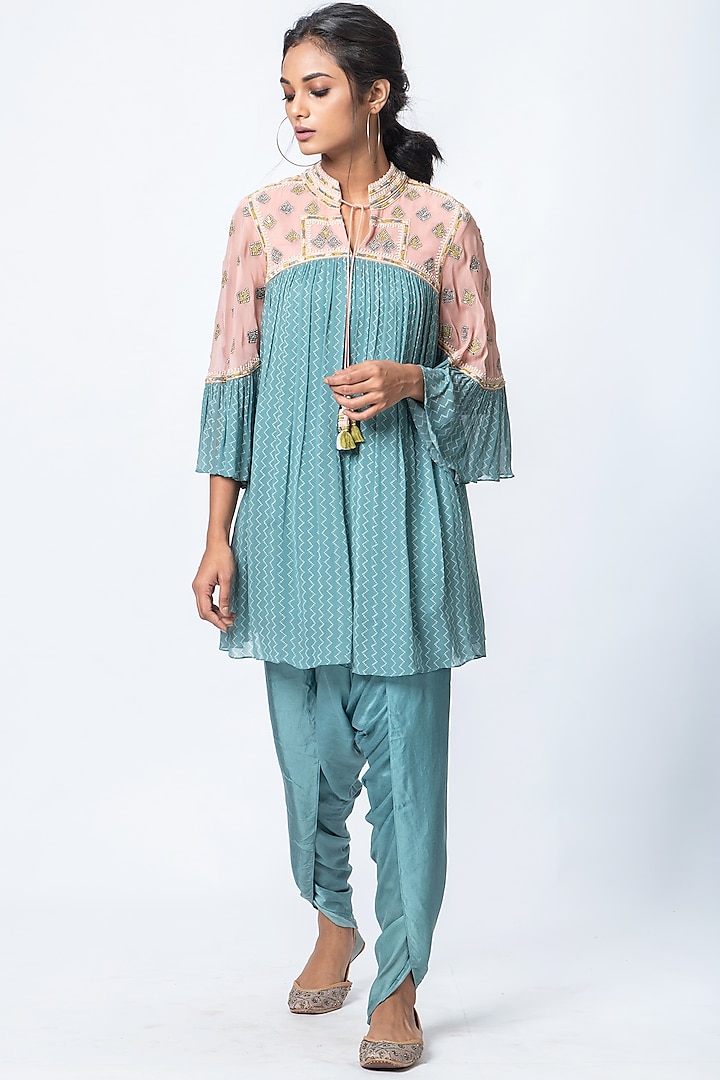 Blot Blue & Pink Printed Dhoti Pant Set by Verb by Pallavi Singhee