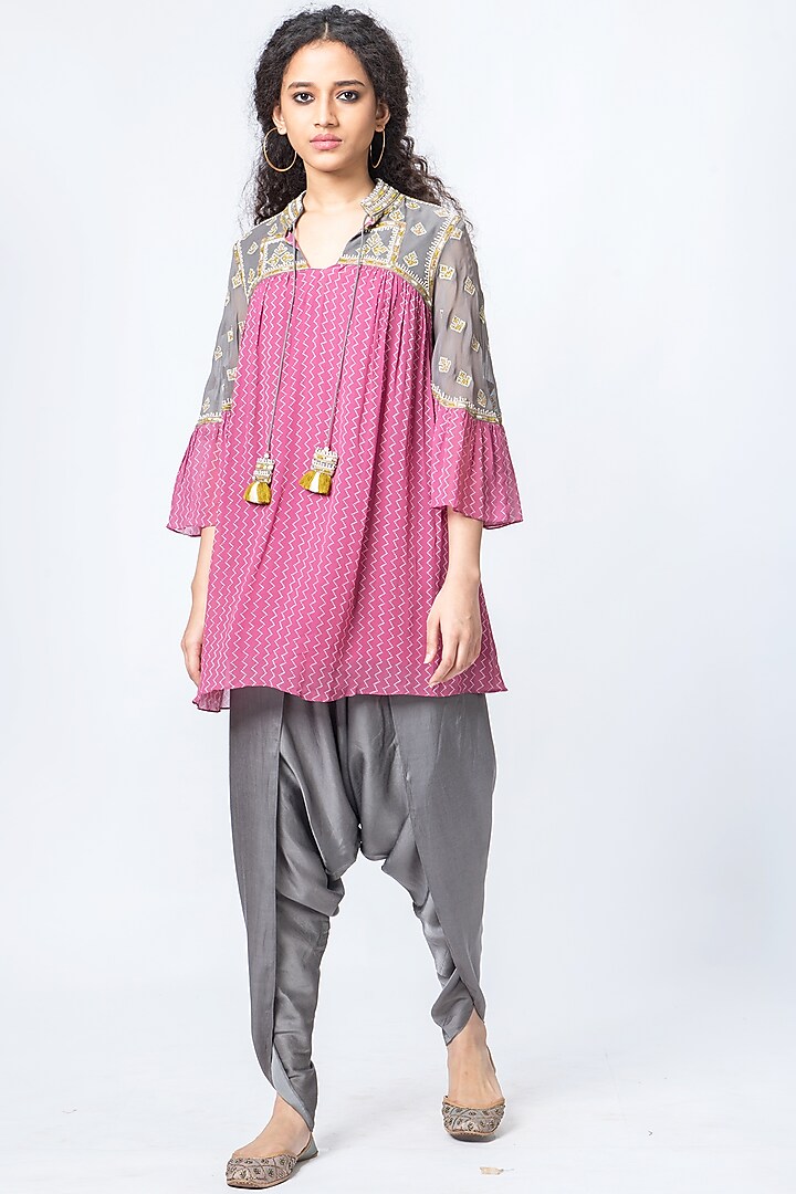 Mellow Pink Printed Dhoti Pant Set by Verb by Pallavi Singhee