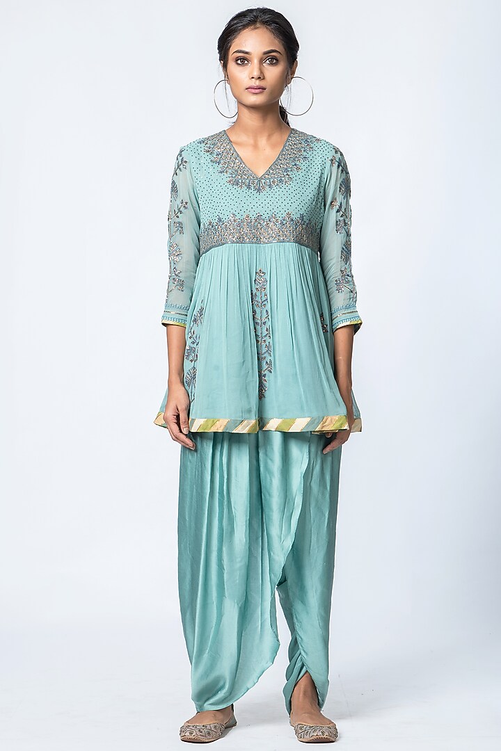 Powder Blue Printed Dhoti Pant Set by Verb by Pallavi Singhee at Pernia's Pop Up Shop