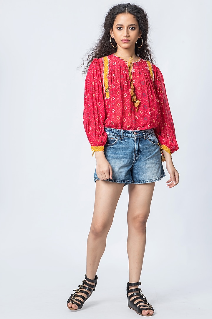 Red Printed Blouse by Verb by Pallavi Singhee