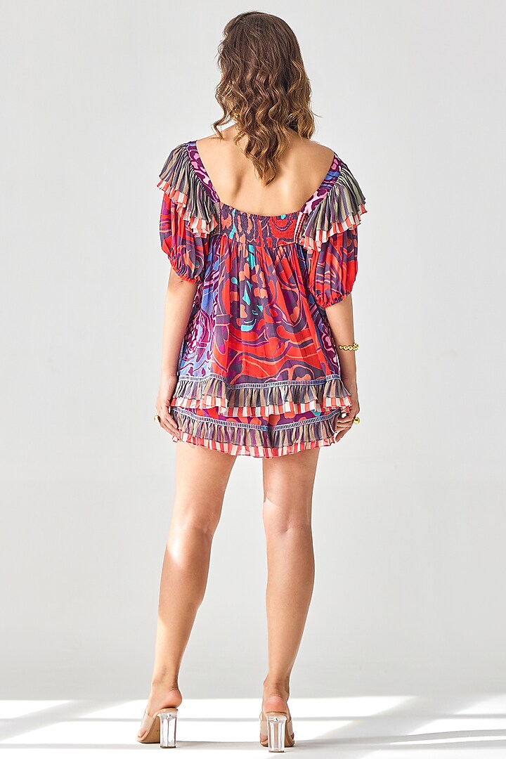 Red Viscose Georgette Printed & Threadwork Blouse by Verb by Pallavi Singhee at Pernia's Pop Up Shop