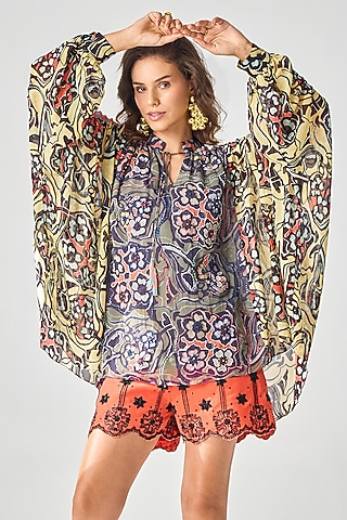 Grey Viscose Georgette Embroidered Blouse by Verb by Pallavi Singhee