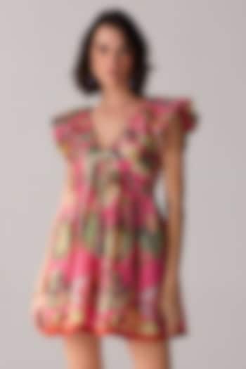Pink Polyester Printed Mini Summer Dress by Verb by Pallavi Singhee at Pernia's Pop Up Shop