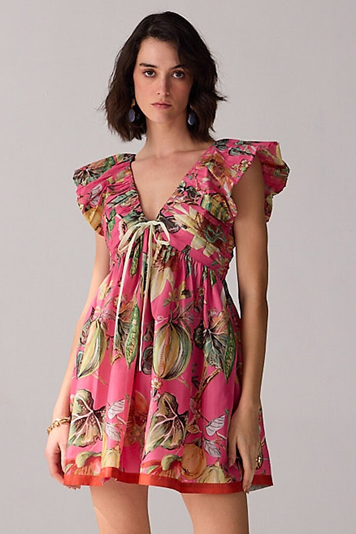 Pink Polyester Printed Mini Summer Dress by Verb by Pallavi Singhee at Pernia's Pop Up Shop
