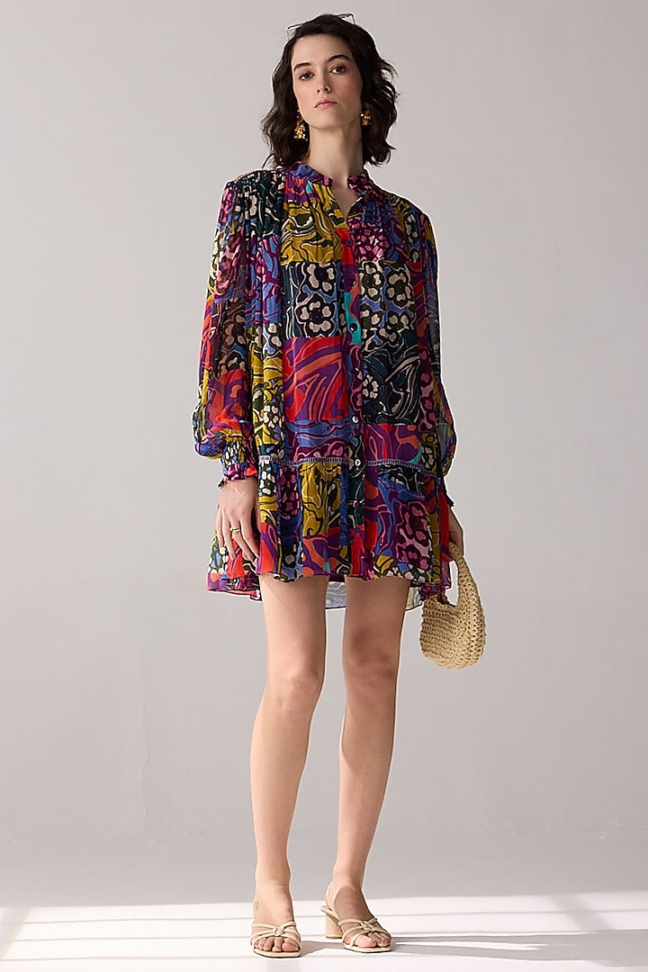 Multi-Colored Viscose Georgette Printed Tunic Summer Dress by Verb by Pallavi Singhee at Pernia's Pop Up Shop