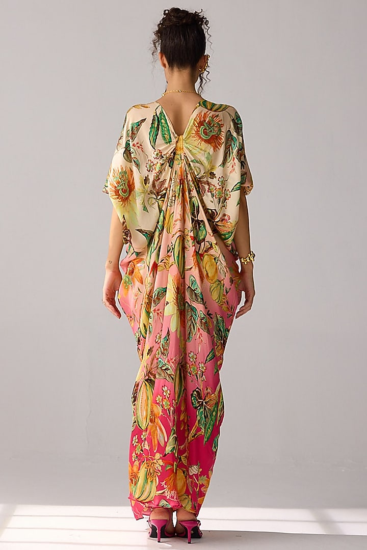 Multi-Colored Bemberg Satin Printed Kaftan Summer Dress by Verb by Pallavi Singhee at Pernia's Pop Up Shop