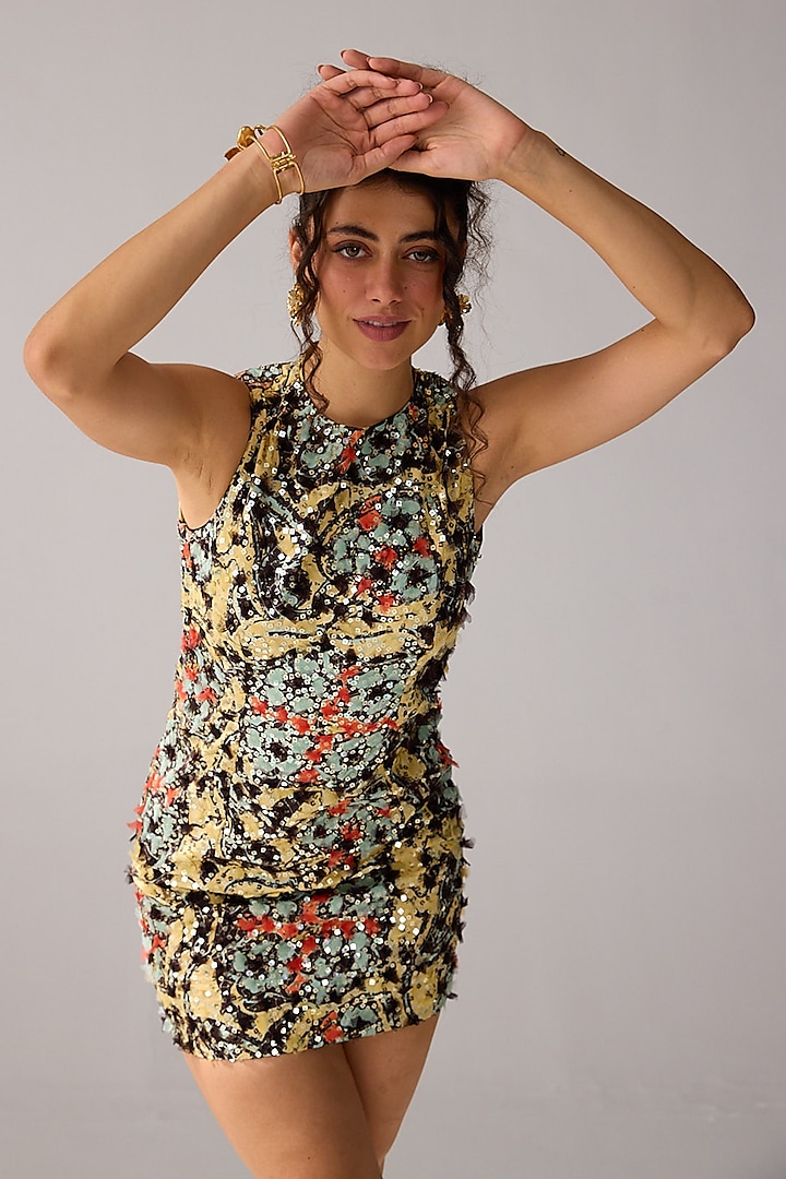 Yellow Cotton Floral Printed Dress by Verb by Pallavi Singhee at Pernia's Pop Up Shop