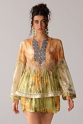 Multi-Colored Viscose Lurex Chiffon Printed Blouse by Verb by Pallavi Singhee