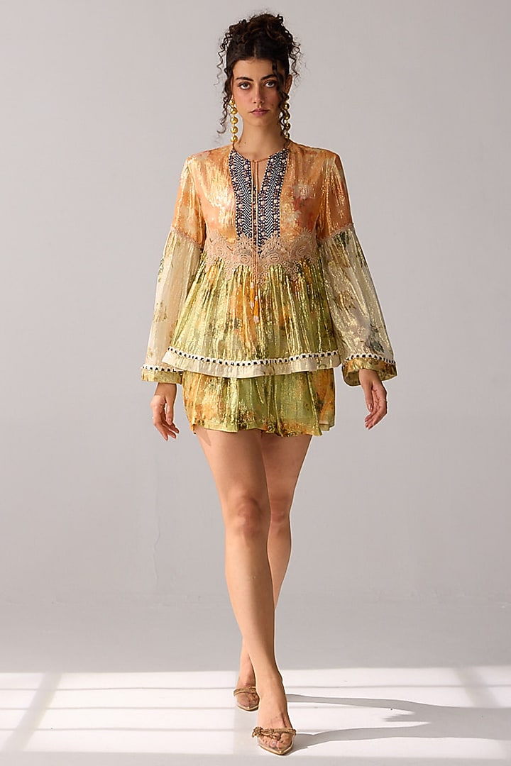 Multi-Colored Viscose Lurex Chiffon Printed Blouse by Verb by Pallavi Singhee at Pernia's Pop Up Shop