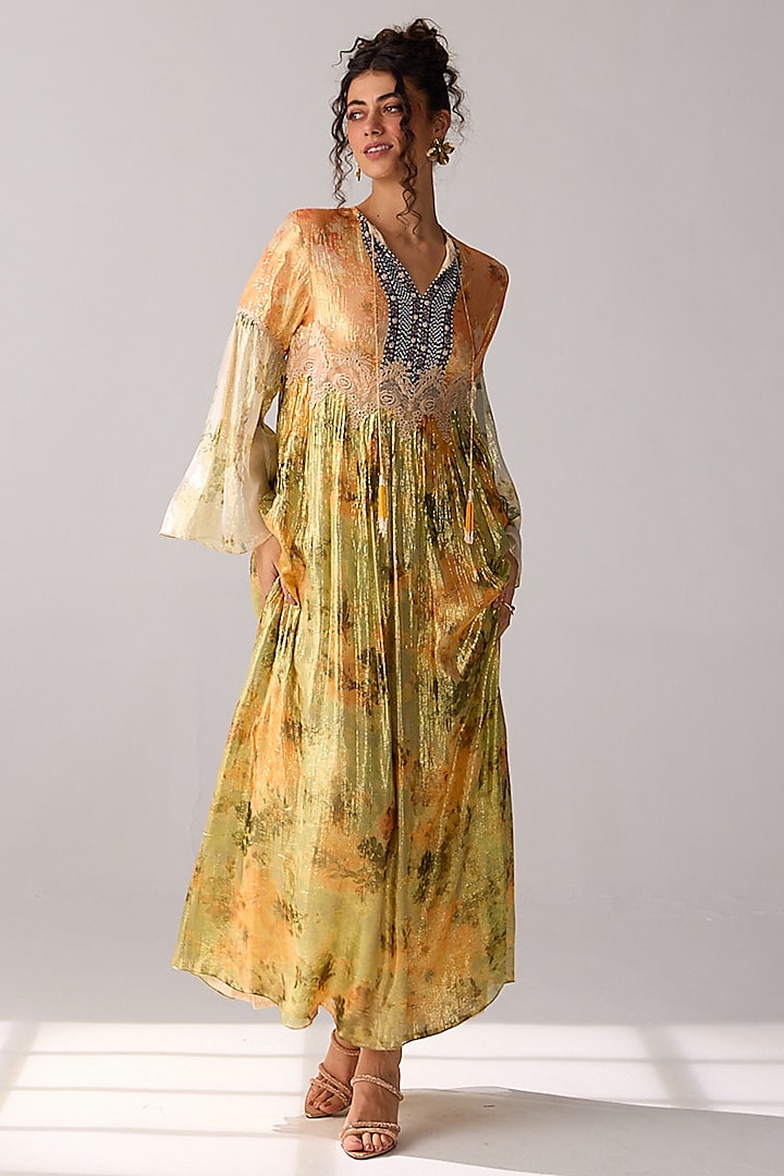 Multi-Colored Viscose Lurex Chiffon Printed Maxi Dress by Verb by Pallavi Singhee at Pernia's Pop Up Shop