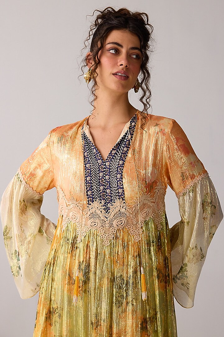 Multi-Colored Viscose Lurex Chiffon Printed Maxi Vacation Dress by Verb by Pallavi Singhee at Pernia's Pop Up Shop