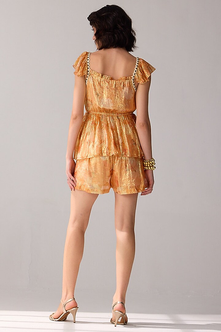 Peach Viscose Lurex Chiffon Stripe Blouse by Verb by Pallavi Singhee at Pernia's Pop Up Shop