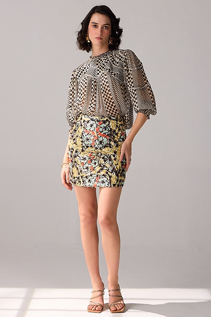 Yellow Cotton Floral Printed Mini Skirt by Verb by Pallavi Singhee at Pernia's Pop Up Shop