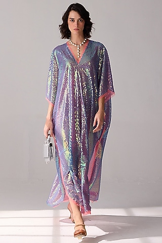 Purple Tulle Sequins Kaftan Dress by Verb by Pallavi Singhee