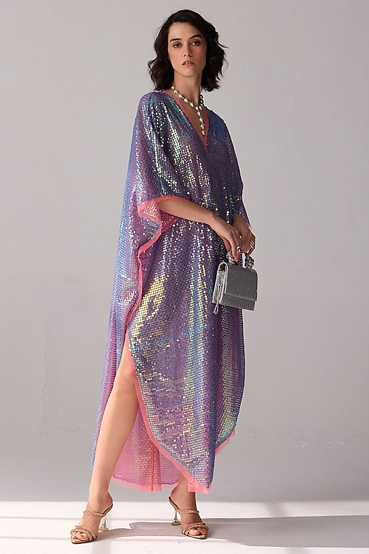 Purple Tulle Sequins Kaftan Summer Dress by Verb by Pallavi Singhee at Pernia's Pop Up Shop