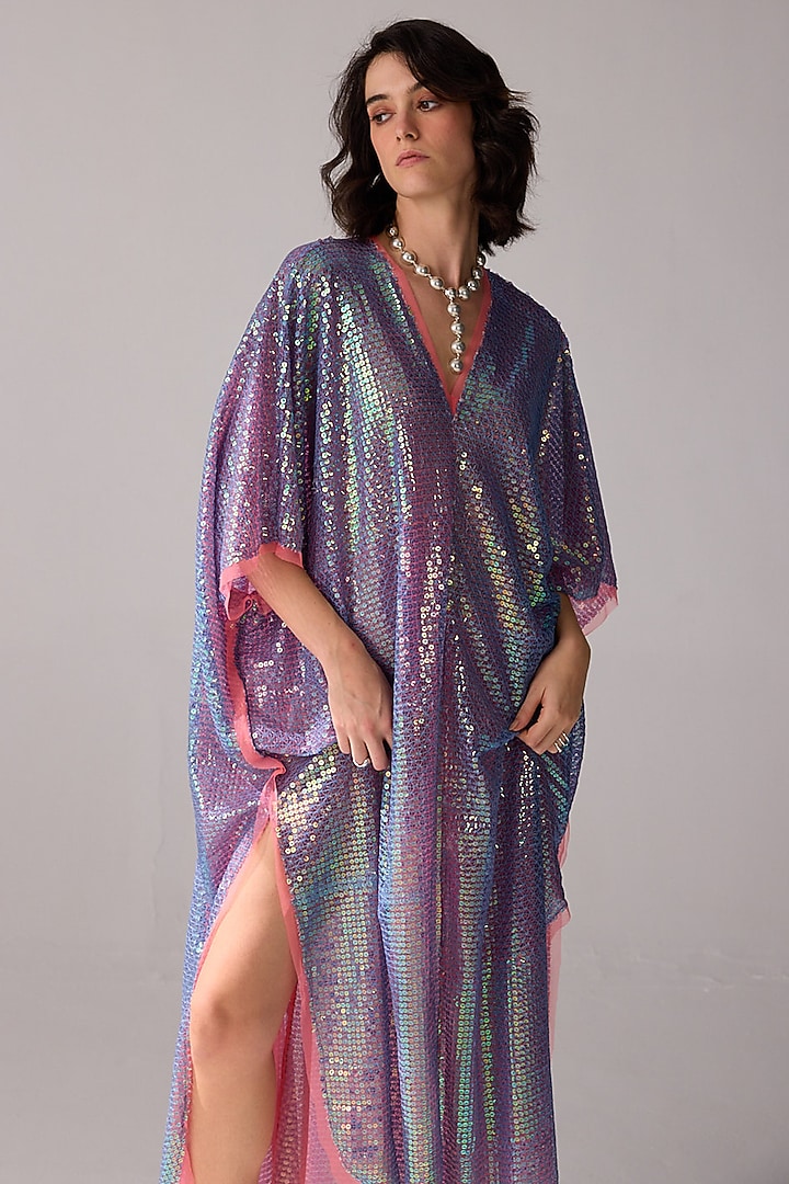 Purple Tulle Sequins Kaftan Summer Dress by Verb by Pallavi Singhee at Pernia's Pop Up Shop
