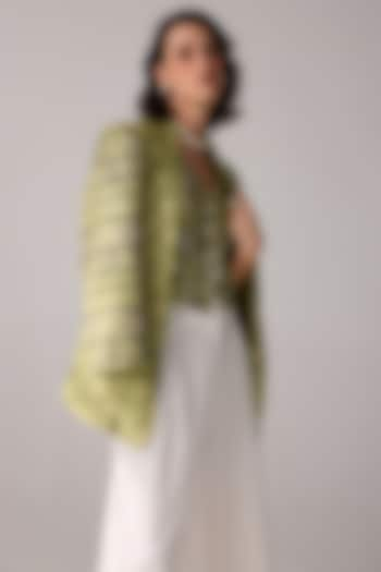 Green Viscose Georgette Sequins Hand Embroidered & Patola Printed Jacket by Verb by Pallavi Singhee at Pernia's Pop Up Shop