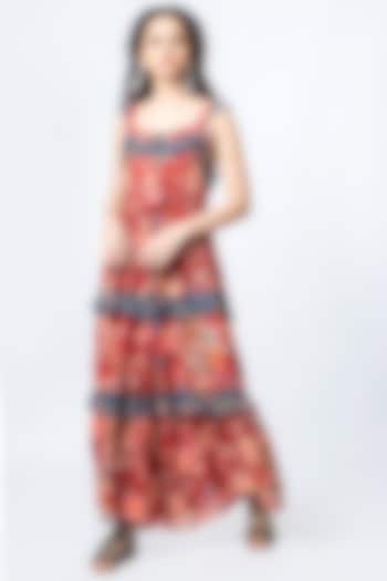 Brown Printed Ruffled Summer Dress by Verb by Pallavi Singhee at Pernia's Pop Up Shop