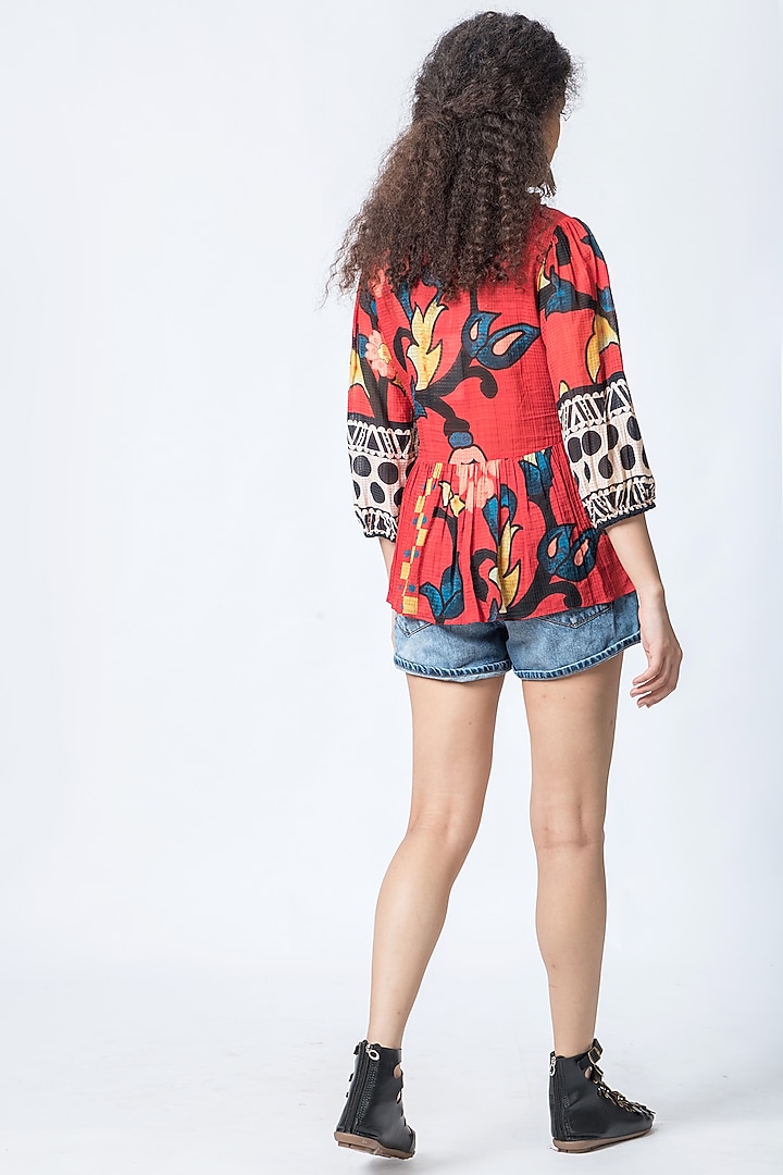 Red Floral Printed Blouse by Verb by Pallavi Singhee at Pernia's Pop Up Shop
