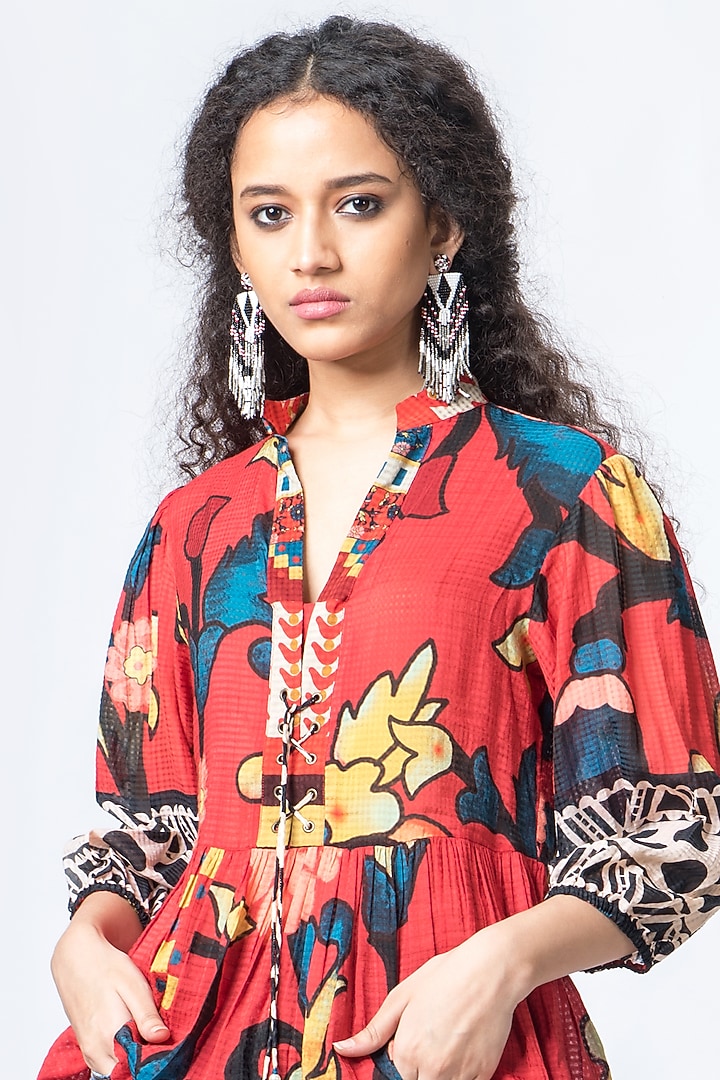 Red Floral Printed Blouse by Verb by Pallavi Singhee at Pernia's Pop Up Shop