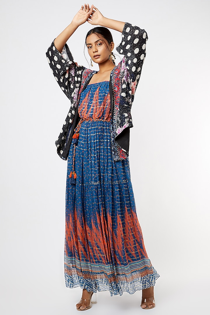 Multi Colored Printed Dress With Cover Up by Verb by Pallavi Singhee
