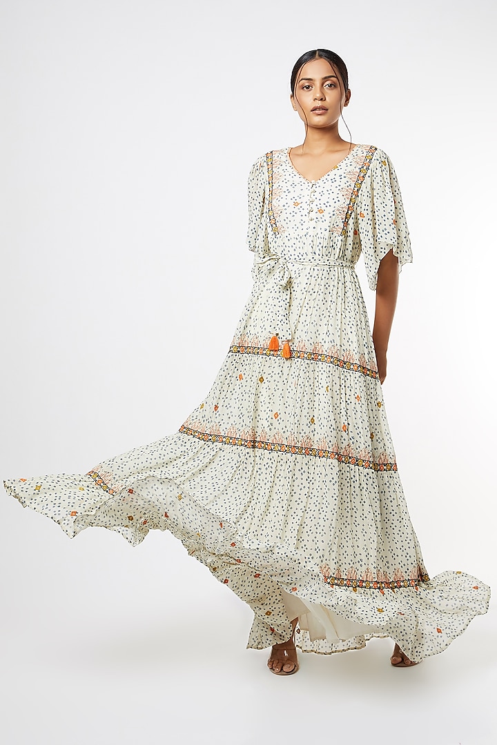 Ivory Bandhani Printed Dress by Verb by Pallavi Singhee