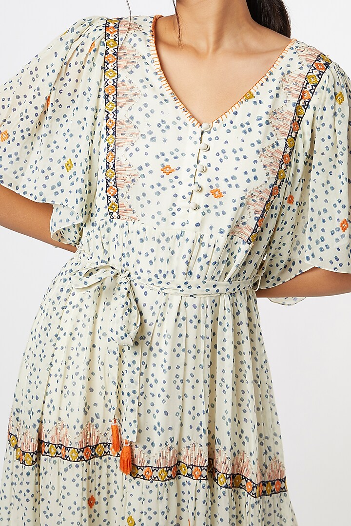 Ivory Bandhani Printed Vacation Dress by Verb by Pallavi Singhee at Pernia's Pop Up Shop