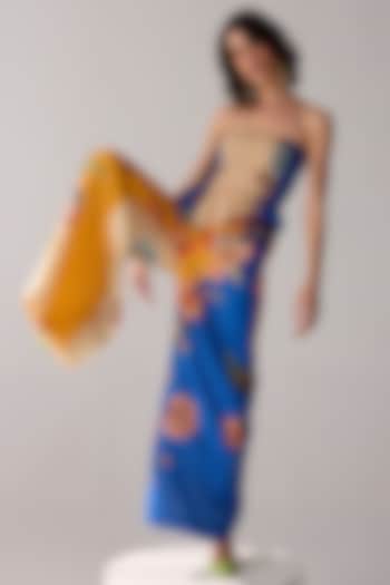 Blue & Beige Checkish Voile Satin Floral Printed Co-Ord Set by Verb by Pallavi Singhee at Pernia's Pop Up Shop