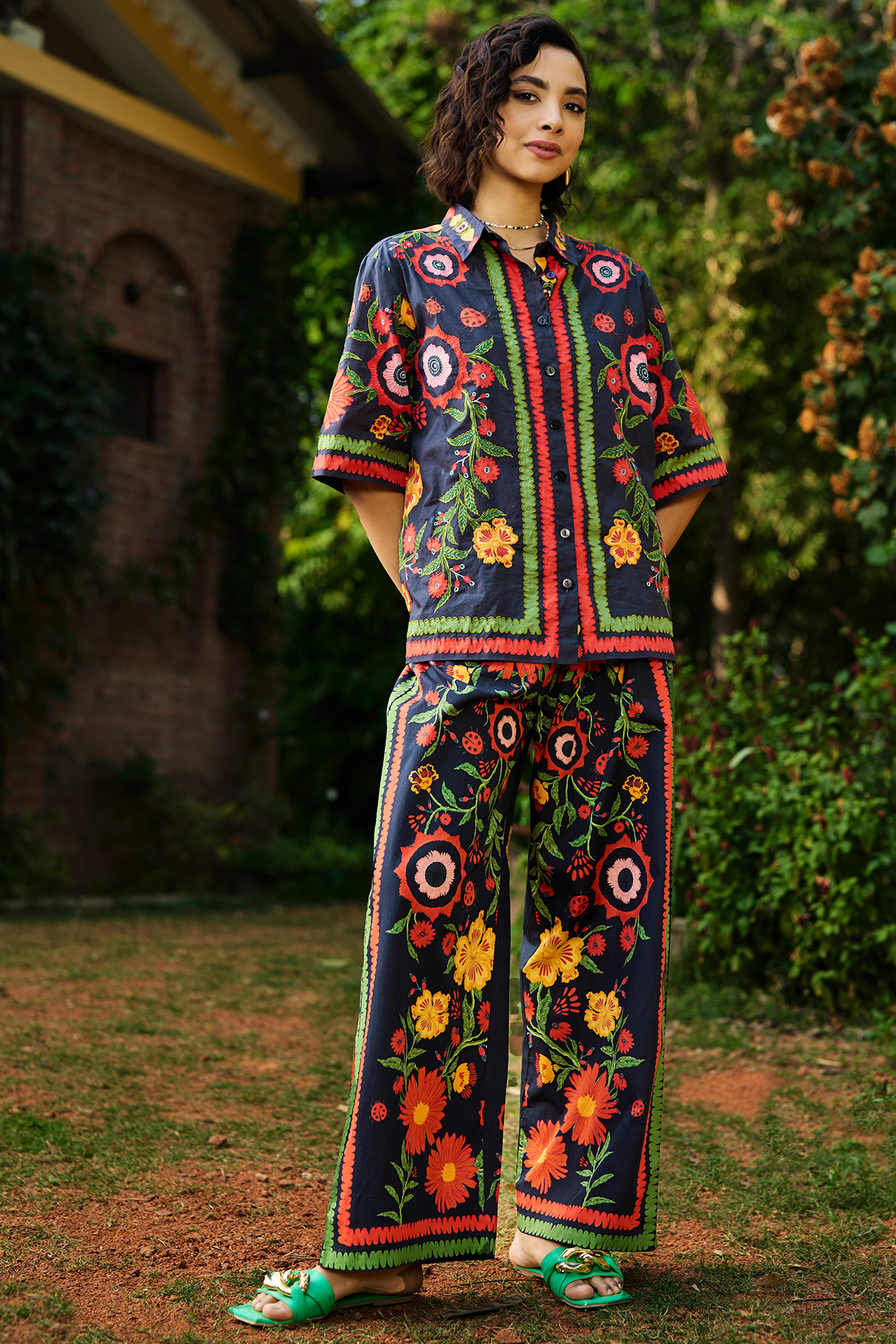 Black Cotton Embroidered & Printed Co-Ord Set by Verb by Pallavi Singhee at Pernia's Pop Up Shop