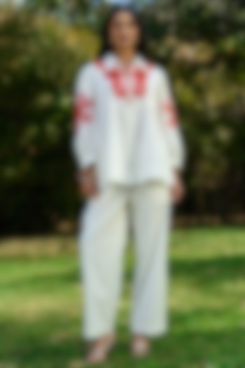 Ivory Cotton Embroidered Co-Ord Set by Verb by Pallavi Singhee at Pernia's Pop Up Shop