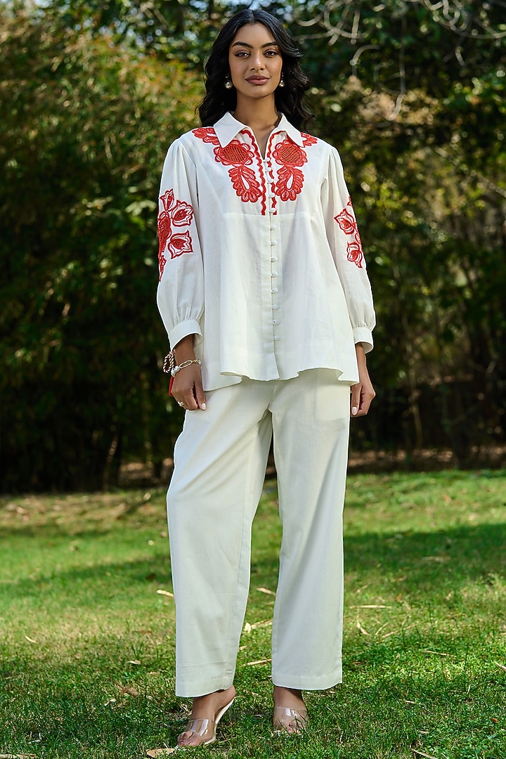 Ivory Cotton Embroidered Co-Ord Set by Verb by Pallavi Singhee at Pernia's Pop Up Shop