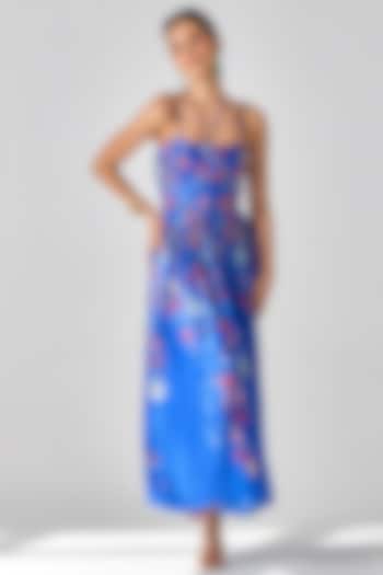 Blue Satin Corset Maxi Summer Dress by Verb by Pallavi Singhee at Pernia's Pop Up Shop