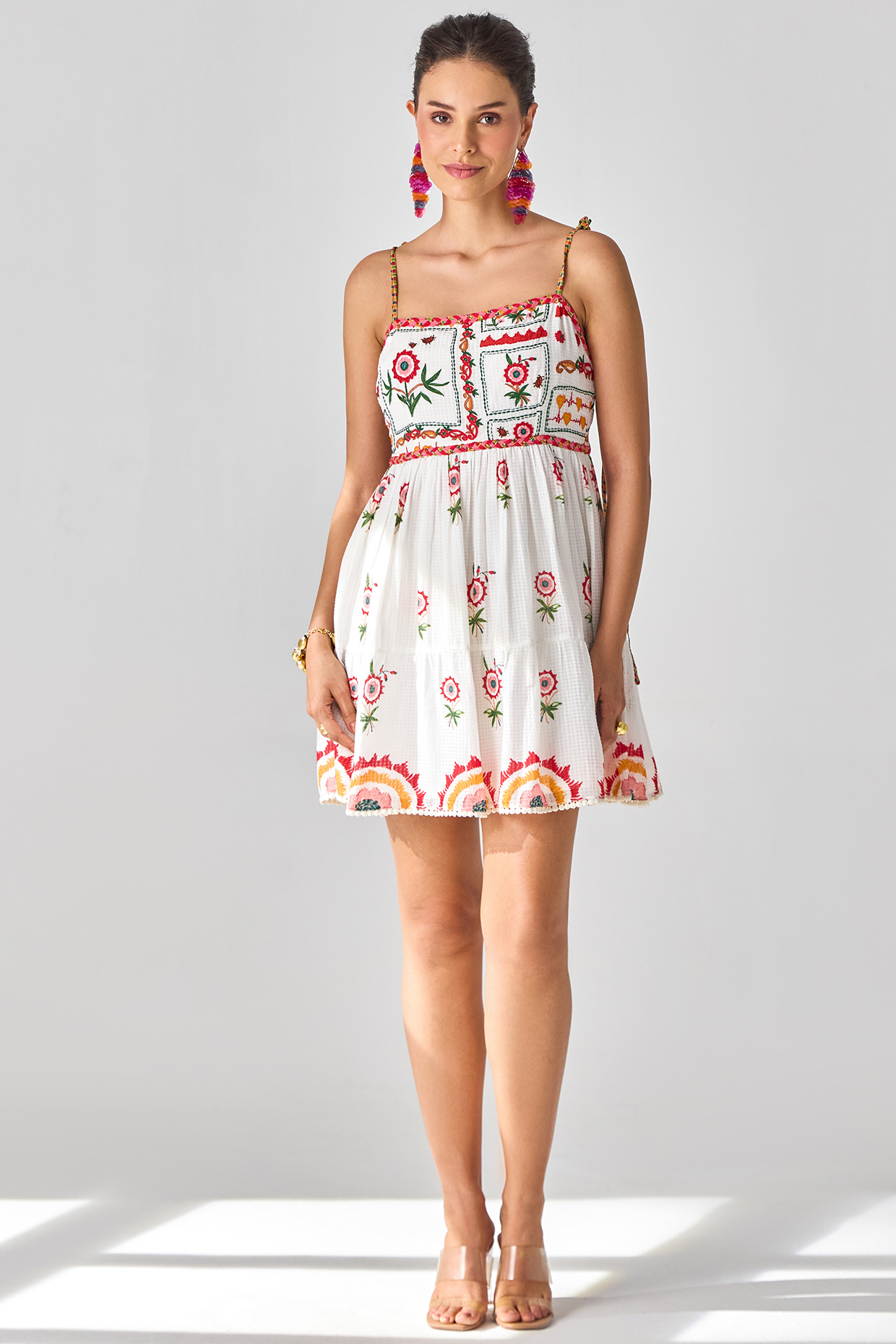 Ivory Voile Embroidered Mini Summer Dress by Verb by Pallavi Singhee at Pernia's Pop Up Shop