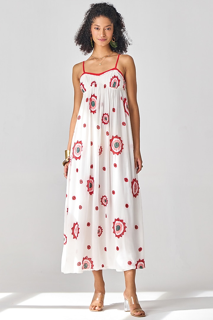 Ivory Viscose Georgette Floral Embroidered Maxi Vacation Dress by Verb by Pallavi Singhee at Pernia's Pop Up Shop