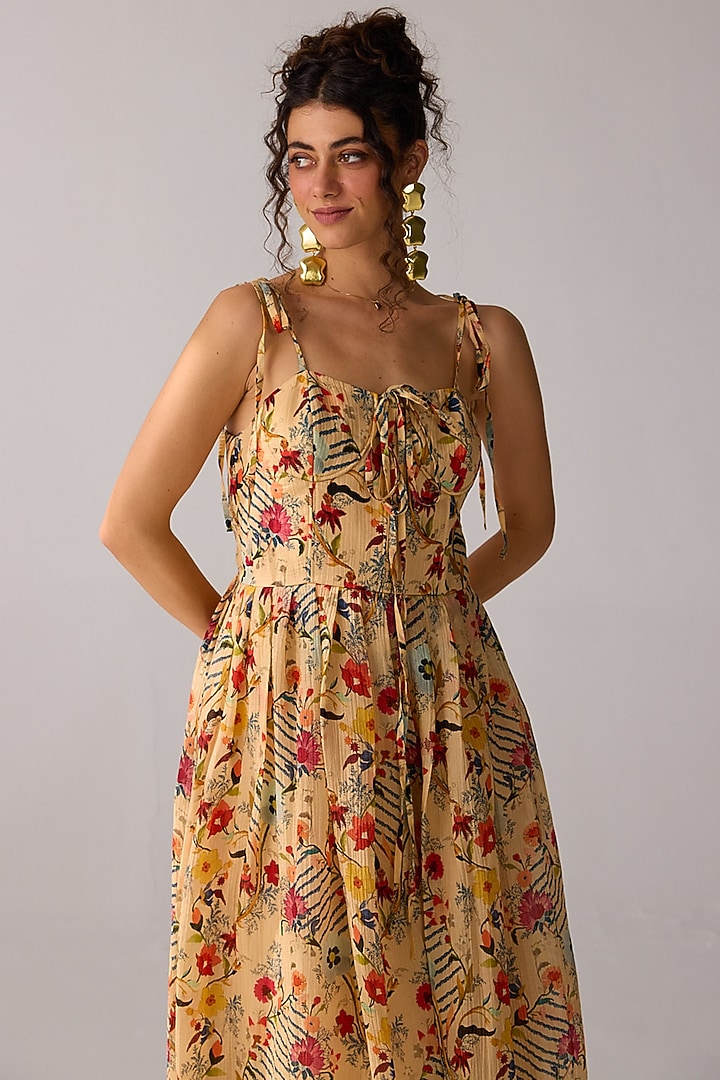 Beige Chiffon Corset Maxi Summer Dress by Verb by Pallavi Singhee at Pernia's Pop Up Shop
